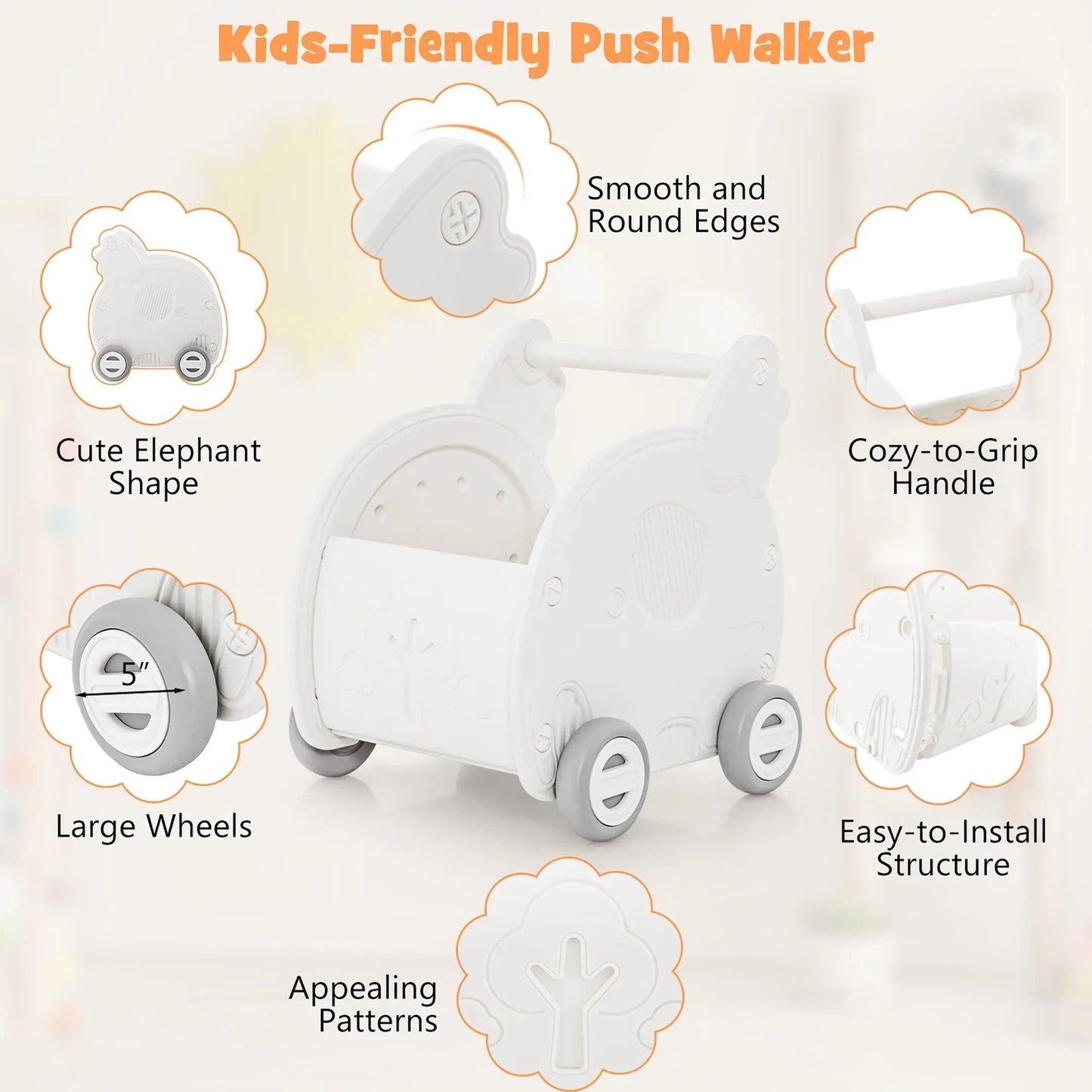 2-in-1 Kids Learning Walker & Play Shopping Cart