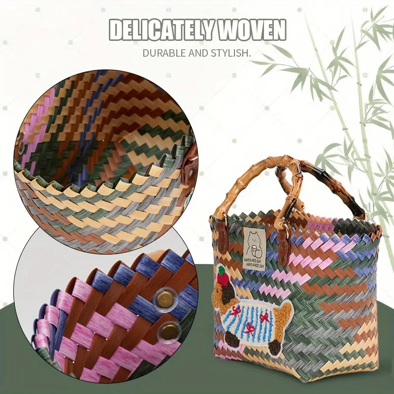 Colorful Striped Woven Tote Bag