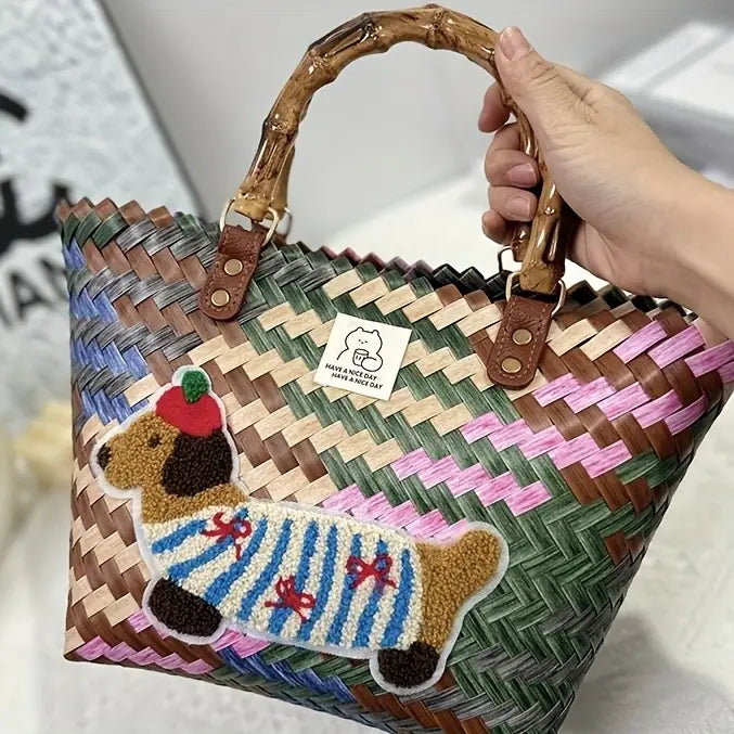 Colorful Striped Woven Tote Bag