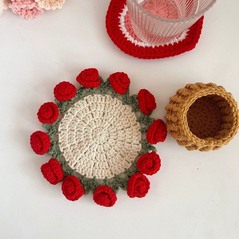 Rosy Touch Crochet Coaster