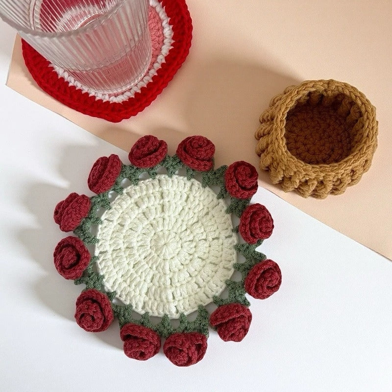 Rosy Touch Crochet Coaster