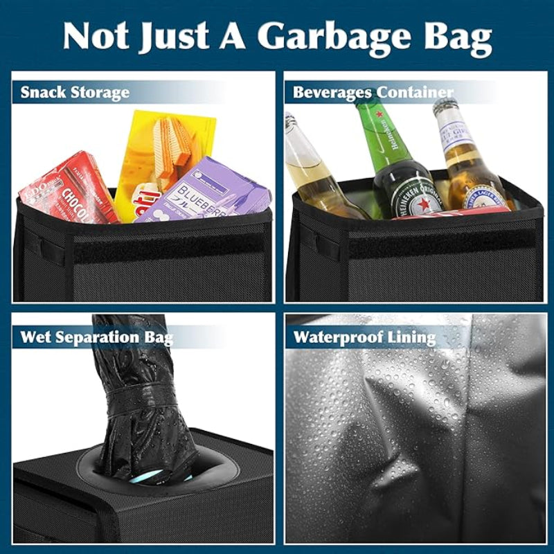 Car Trash Organizer with Lid & Net Storage