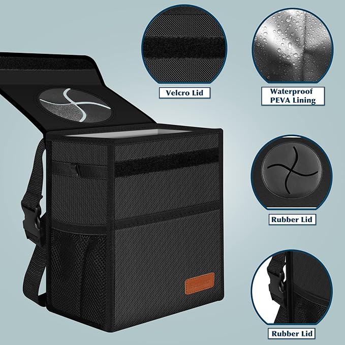 Car Trash Organizer with Lid & Net Storage