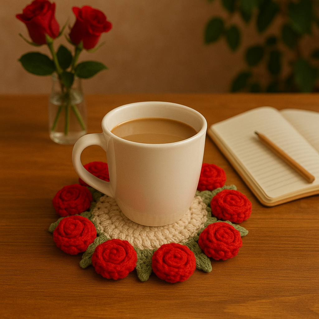 Rosy Touch Crochet Coaster