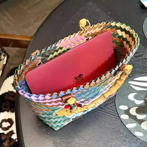 Colorful Striped Woven Tote Bag