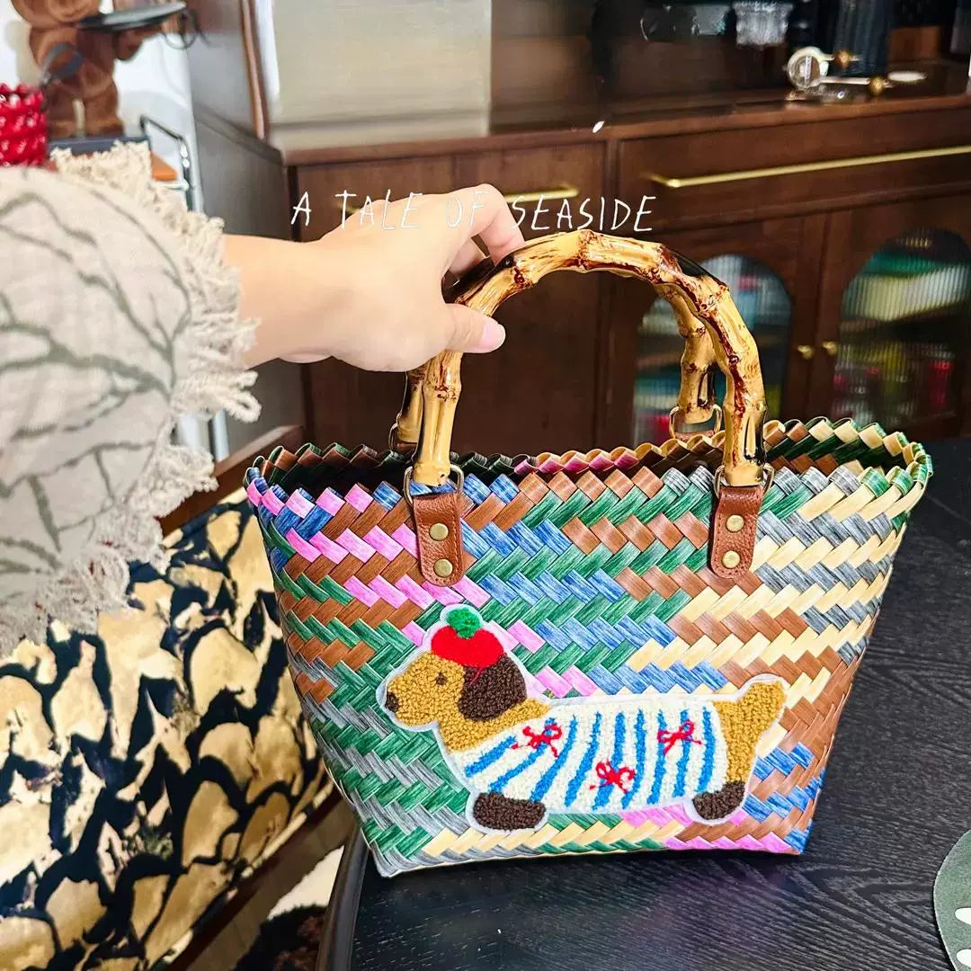 Colorful Striped Woven Tote Bag
