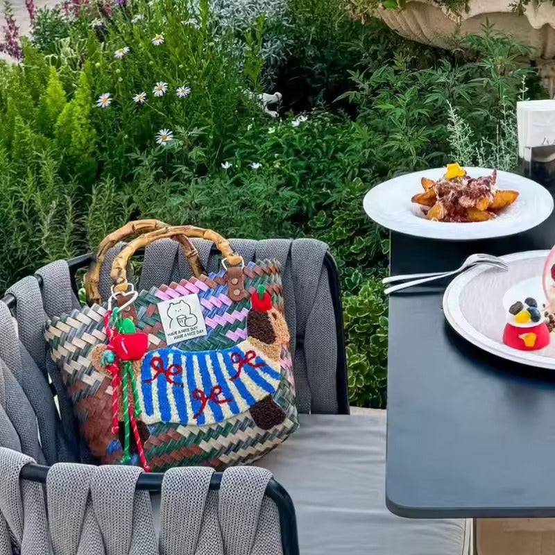 Colorful Striped Woven Tote Bag